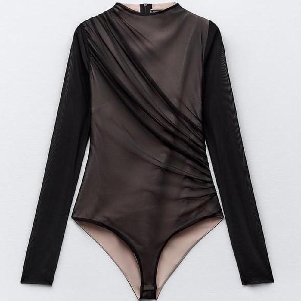 Zara Draped Tulle Double Layer Bodysuit